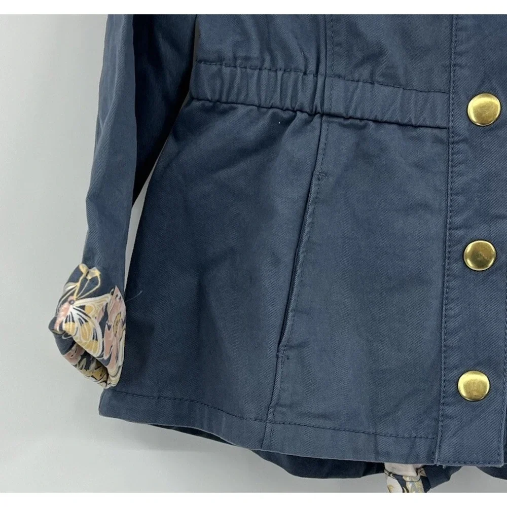 Max Studio Kids Hooded Jacket Blue Pockets Floral Snaps Size 18 Months Cotton